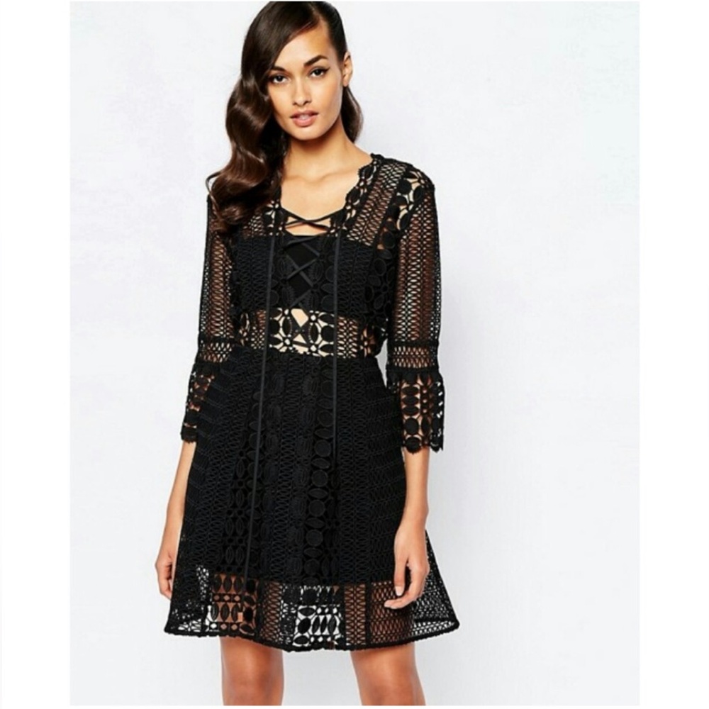 Self Portrait black lace A line dress